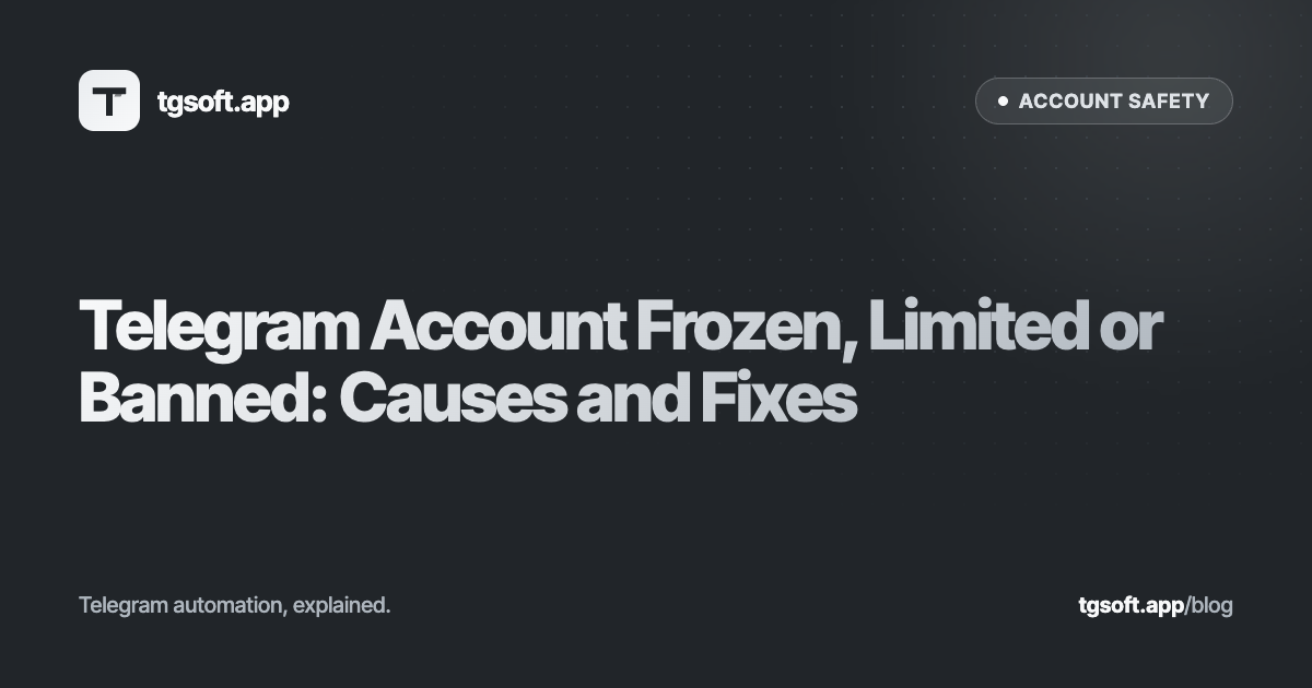 Telegram account status dashboard showing active, limited, frozen and banned accounts