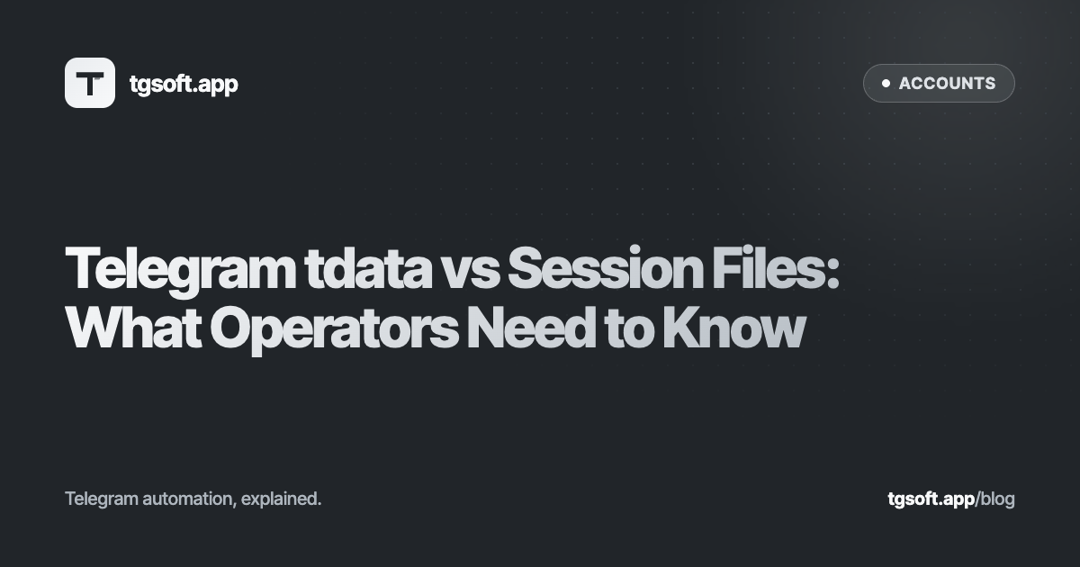 A tdata folder from Telegram Desktop next to a .session file and its JSON metadata file