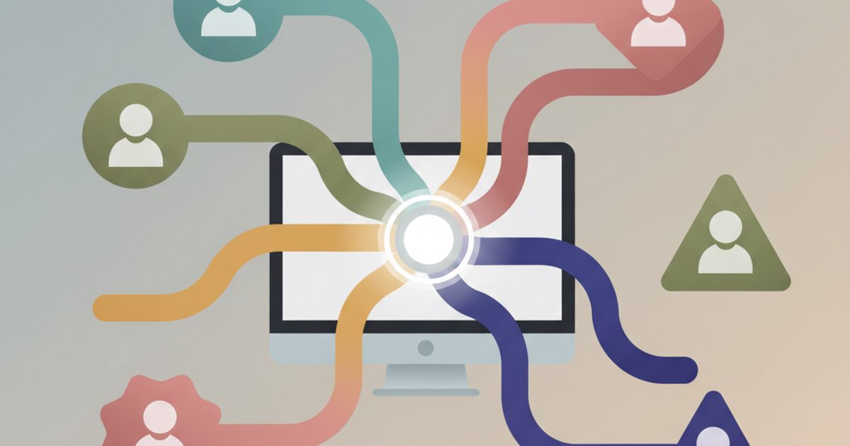 An illustration of a central computer managing multiple Telegram accounts, with each account having its own separate, color-coded data stream to ensure isolation.