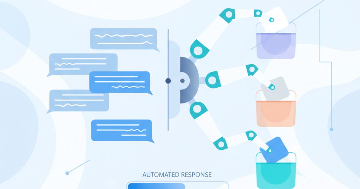 An abstract illustration of a Telegram auto-reply system, showing messages being processed and answered automatically by a bot.