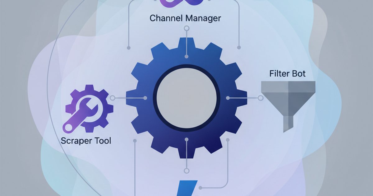 An abstract illustration showing a central gear meshing with twelve smaller gears, symbolizing how different Telegram auto reply software tools connect to a central strategy.